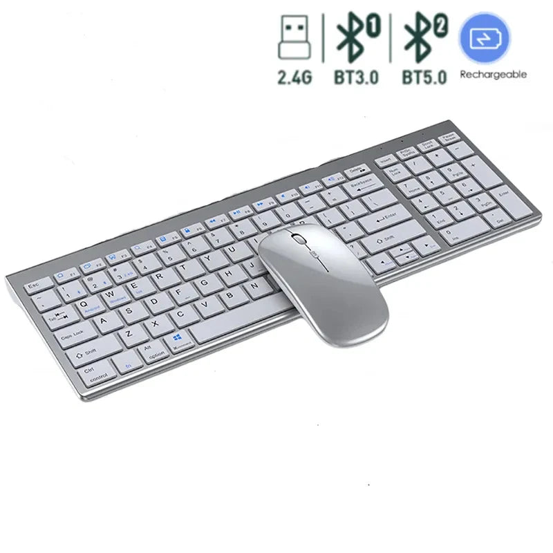 Bluetooth Wireless Keyboard and Mouse Three-mode Full-size Bluetooth Keyboard Mouse Set Multi-Device Rechargeable Keyboard Set